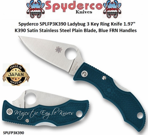 Spyderco Cutlery SPLFP3K390 Ladybug 3 Key Ring Knife 1.97" K390 Satin Stainless Steel Plain Blade, Blue FRN Handles Spyderco Cutlery SPLFP3K390 Ladybug 3 Key Ring Knife 1.97" K390 Satin Stainless Steel Plain Blade, Blue FRN Handles