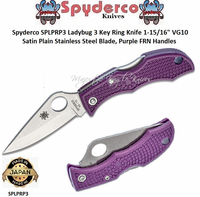 Spyderco Cutlery SPLPRP3 Ladybug 3 Key Ring Knife 1-15/16" VG10 Satin Plain Stainless Steel Blade, Purple FRN Handles   