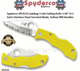 Spyderco Cutlery SPLYLS3 Ladybug 3 Salt Folding Knife 1.94" H-1 Satin Stainless Steel Serrated Blade, Yellow FRN Handles    
