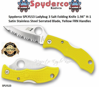 Spyderco Cutlery SPLYLS3 Ladybug 3 Salt Folding Knife 1.94" H-1 Satin Stainless Steel Serrated Blade, Yellow FRN Handles    