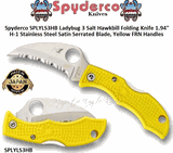 Spyderco Cutlery SPLYLS3HB Ladybug 3 Salt Hawkbill Folding Knife 1.94" H-1 Stainless Steel Satin Serrated Blade, Yellow FRN Handles    