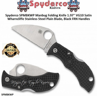 Spyderco Cutlery SPMBKWP Manbug Folding Pocket Knife 1.97" VG10 Satin Wharncliffe Stainless Steel  Plain Blade, Black FRN Handles