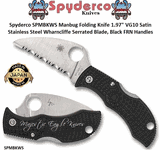 Spyderco Cutlery SPMBKWS Manbug Folding Knife 1.97" VG10 Satin Stainless Steel Wharncliffe Serrated Blade, Black FRN Handles 