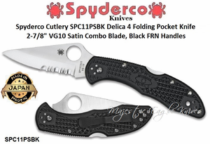 Spyderco SPC11PSBK Delica 4 Black FRN Handle Satin Finish Combo Edge Folding Knife