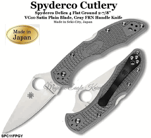 Spyderco SPC11FPGY DELICA 4 Gray FRN Handle  Plain Edge Lock Back VG-10 Steel Folding Knife