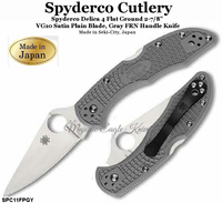 Spyderco SPC11FPGY DELICA 4 Gray FRN Handle  Plain Edge Lock Back VG-10 Steel Folding Knife