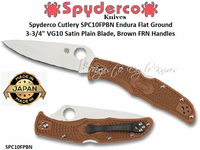 Spyderco SPC10FPBN Flat Ground Endura 4 Brown FRN Handle with Plain Edge Blade Knife