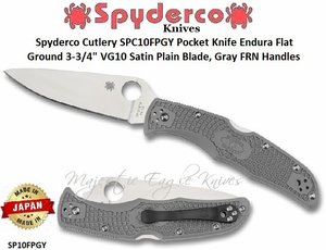 Spyderco SPC10FPGY Flat Ground Endura 4 Gray FRN with Plain Edge Knife
