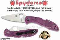 Spyderco Knives SC11FPPR Spyderco Delica 4 Flat Ground 2-7/8" VG10 Satin Plain Blade, Purple Fiberglass Reinforced Nylon Handled Lockback Folding Pocket Knife