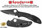 Spyderco Knives SPC11PSBBK Spyderco Delica-4 2-7/8" VG10 Black Combo Blade, Black FRN Handled Pocket Knife