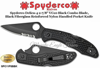 Spyderco Knives SPC11PSBBK Spyderco Delica-4 2-7/8" VG10 Black Combo Blade, Black FRN Handled Pocket Knife