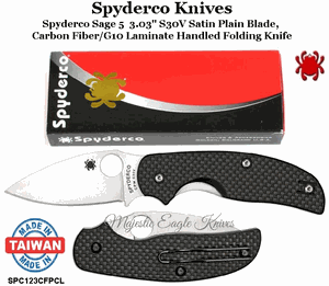 Spyderco Knives SPC123CFPCL Spyderco Sage 5  3.03" S30V Satin Plain Blade, Carbon Fiber/G10 Laminate Handled Folding Knife