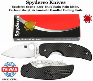 Spyderco Knives SPC123CFPCL Spyderco Sage 5 3.03" S30V Satin Plain Blade, Carbon Fiber/G10 Laminate Handled Folding Knife Spyderco Knives SPC123CFPCL Spyderco Sage 5 3.03" S30V Satin Plain Blade, Carbon Fiber/G10 Laminate Handled Folding Knife