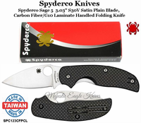 Spyderco Knives SPC123CFPCL Spyderco Sage 5  3.03" S30V Satin Plain Blade, Carbon Fiber/G10 Laminate Handled Folding Knife