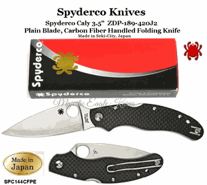 Spyderco Knives SPC144CFPE Spyderco Caly 3.5"  ZDP-189-420J2 Plain Blade, Carbon Fiber Handled Folding Knife