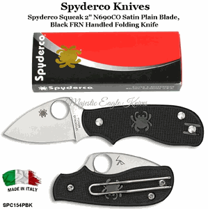 Spyderco Knives SPC154PBK Spyderco Squeak 2" N690CO Satin Plain Blade, Black FRN Handled Folding Knife