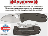 Spyderco Knives SPC158TIP2 Spyderco�s First Collaboration with Mr. Marcin Slysz  The Techno 2 Titanium Handle 2-1/2" Stonewashed  Carpenter CTS-HXP Sheepfoot Blade Pocket Knife