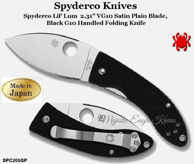 Spyderco Knives SPC205GP Spyderco Lil' Lum 2.31" VG10 Satin Plain Blade, Black G10 Handled Folding Knife Spyderco Knives SPC205GP Spyderco Lil' Lum 2.31" VG10 Satin Plain Blade, Black G10 Handled Folding Knife