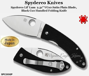 Spyderco Knives SPC205GP Spyderco Lil' Lum 2.31" VG10 Satin Plain Blade, Black G10 Handled Folding Knife Spyderco Knives SPC205GP Spyderco Lil' Lum 2.31" VG10 Satin Plain Blade, Black G10 Handled Folding Knife