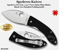 Spyderco Knives SPC205GP Spyderco Lil' Lum  2.31" VG10 Satin Plain Blade, Black G10 Handled Folding Knife