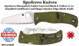 Spyderco Knives SPC217GSSF Spyderco Sheepsfoot Folder Layered Black & Yellow G-10 Handled Caribbean Leaf Shape-Spyder Edge Blade Knife