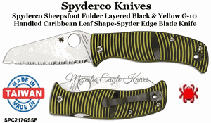 Spyderco Knives SPC217GSSF Spyderco Sheepsfoot Folder Layered Black & Yellow G-10 Handled Caribbean Leaf Shape-Spyder Edge Blade Knife