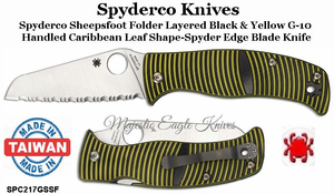 Spyderco Knives SPC217GSSF Spyderco Sheepsfoot Folder Layered Black & Yellow G-10 Handled Caribbean Leaf Shape-Spyder Edge Blade Knife