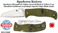 Spyderco Knives SPC217GSSF Spyderco Sheepsfoot Folder Layered Black & Yellow G-10 Handled Caribbean Leaf Shape-Spyder Edge Blade Knife
