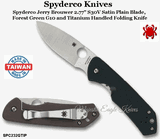 Spyderco Knives SPC232GTIP Spyderco Jerry Brouwer 2.77" S30V Satin Plain Blade, Forest Green G10 and Titanium Handled Folding Knife