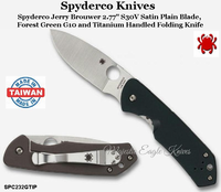 Spyderco Knives SPC232GTIP Spyderco Jerry Brouwer 2.77" S30V Satin Plain Blade, Forest Green G10 and Titanium Handled Folding Knife
