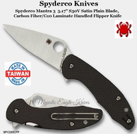 Spyderco Knives SPC233CFP Spyderco Mantra 3  3.17" S30V Satin Plain Blade, Carbon Fiber/G10 Laminate Handled Flipper Knife