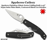 Spyderco Knives SPC257GP Spyderco Pattadese Ethnic Series Drop Point Plain Blade M390 Steel Black G10 Handle Liner Lock Pocket Knife 