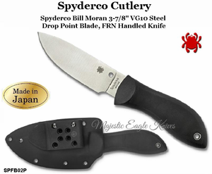 Spyderco Knives SPFB02P Spyderco Bill Moran 3-7/8" Black VG10 Drop Point Plain Blade, FRN Handled Knife & Kraton Sheath