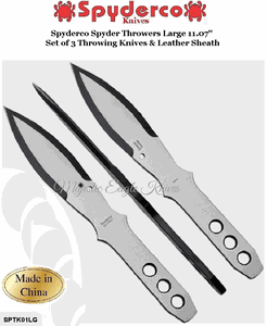 Spyderco Knives SPTK01LG Spyderco Spyder Throwers Large 11.07" Set of 3 Throwing Knives & Leather Sheath