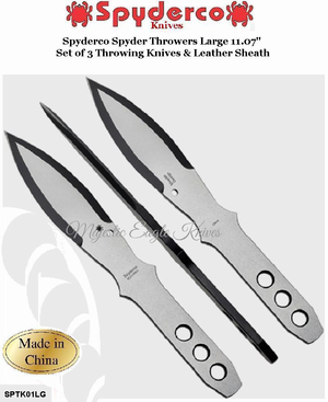 Spyderco Knives SPTK01LG Spyderco Spyder Throwers Large 11.07" Set of 3 Throwing Knives & Leather Sheath