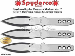 Spyderco Knives SPTK01MD Spyderco Spyder Throwers Medium 10.11" Set of 3 Throwing Knives & Leather Sheath