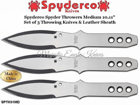 Spyderco Knives SPTK01MD Spyderco Spyder Throwers Medium 10.11" Set of 3 Throwing Knives & Leather Sheath