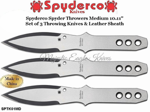 Spyderco Knives SPTK01MD Spyderco Spyder Throwers Medium 10.11" Set of 3 Throwing Knives & Leather Sheath