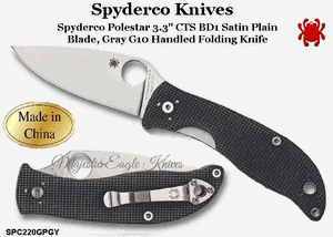 Spyderco Knives Spyderco SPC220GPGY Spyderco Polestar 3.3" CTS BD1 Satin Plain Blade, Gray G10 Handled Folding Knife