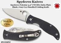 Spyderco Knives Spyderco SPC220GPGY Spyderco Polestar 3.3" CTS BD1 Satin Plain Blade, Gray G10 Handled Folding Knife