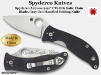 Spyderco Knives Spyderco SPC222GPGY Spyderco Alcyone 2.91" CTS BD1 Satin Plain Blade, Gray G10 Handled Folding Knife