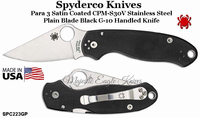Spyderco Knives Spyderco SPC223GP Para 3 Satin Coated CPM-S30V Stainless Steel Plain Blade Black G-10 Handled Knife