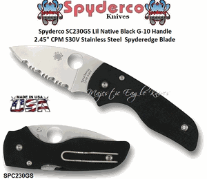 Spyderco SC230GS Lil Native Black G-10 Handle 2.45" CPM S30V Stainless Steel Spyderedge Blade Pocket Knife