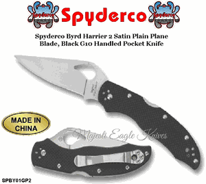 Spyderco SPBY01GP2 Spyderco Byrd Harrier 2 Satin Plain Blade, Black G10 Handled Pocket Knife