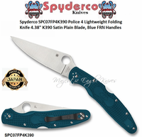 Spyderco SPC07FP4K390 Police 4 Lightweight Folding Knife 4.38" K390 Satin Plain Blade, Blue FRN Handles 