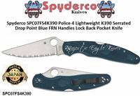 Spyderco SPC07FS4K390 Police 4 Lightweight K390 Serrated Drop Point Blue FRN Handles Lock Back Pocket Knife