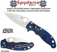 Spyderco SPC101PBL2 Manix 2 Lightweight Folding Knife 3-3/8" BD-1 Plain Blade, Translucent Blue FRCP Handles  
