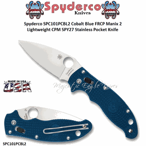 Spyderco SPC101PCBL2 Cobalt Blue FRCP Manix 2 Lightweight CPM SPY27 Stainless Pocket Knife  