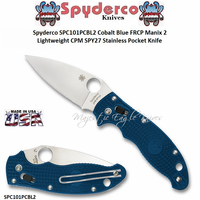 Spyderco SPC101PCBL2 Cobalt Blue FRCP Manix 2 Lightweight CPM SPY27 Stainless Pocket Knife  