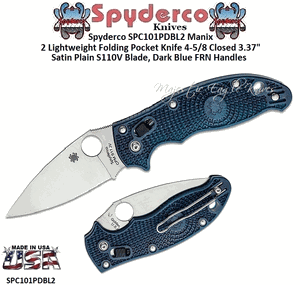  Spyderco SPC101PDBL2 Manix 2 Lightweight Folding Knife 3.37" Satin Plain S110V Blade, Dark Blue FRN Handles 